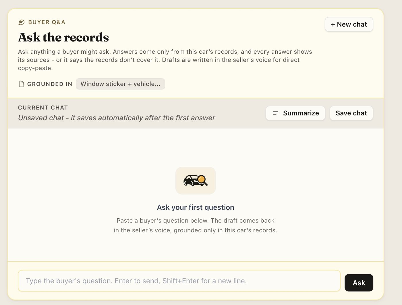 The AutoSavant Ask the records question and answer panel